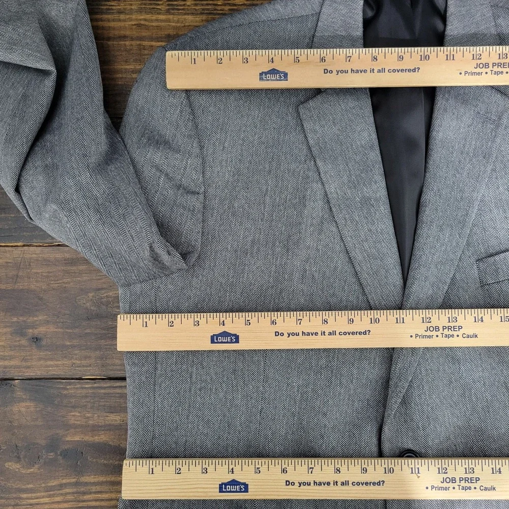 Joseph Feiss Men's Sport Coat Blazer Two Button‎ Gray Herringbone Poly Blend 46L